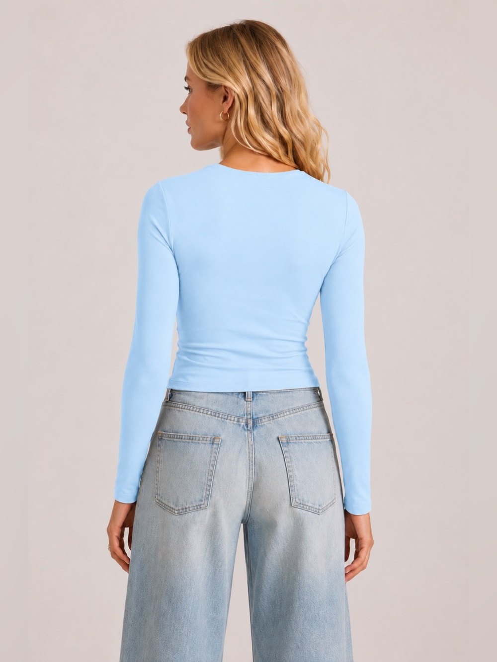 Susana Monaco Long Sleeve Crew Top Hydrangea Light Blue Small NWT Stretch Jersey - Picture 3 of 5